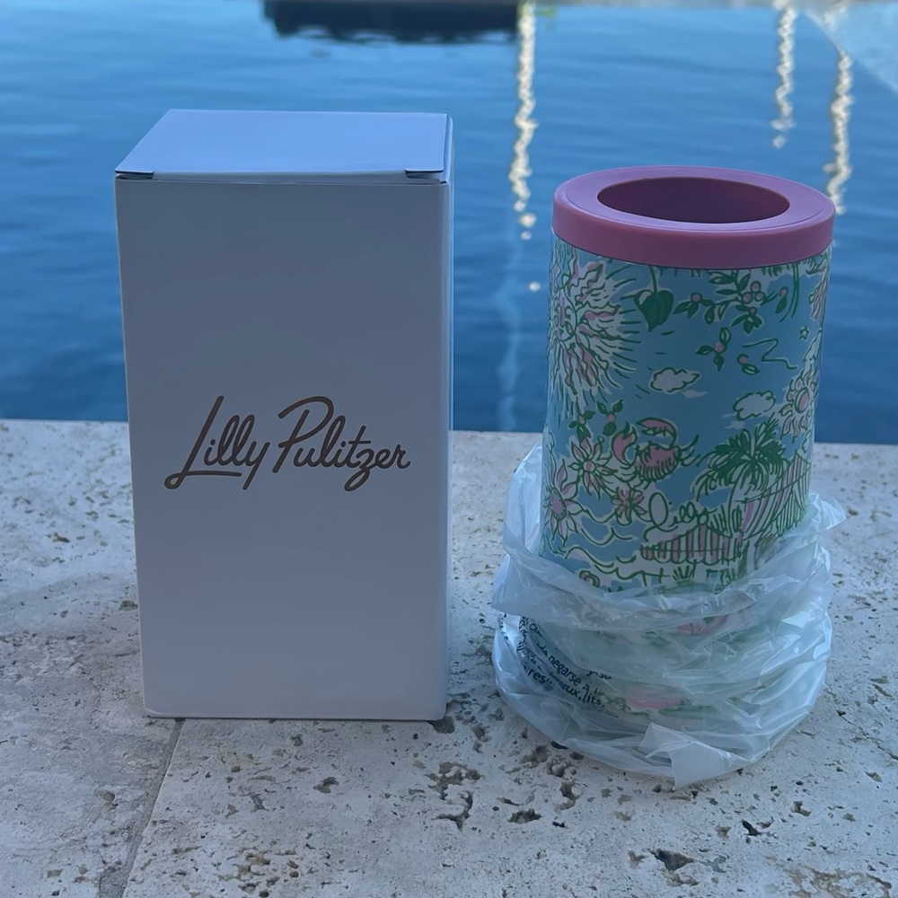 Lilly Pulitzer Tropical insulated Slim Can Cooler with Pink, Green and Blue